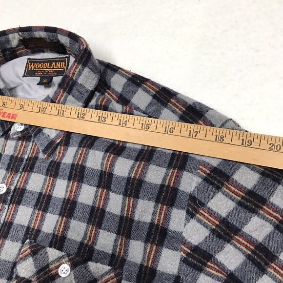 90s WOODLAND Flannel Shirt Men XL Gray Orange Gingham Plaid Grunge Outdoor gorp - Picture 11 of 15